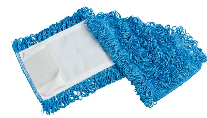 EFM-FM5100-BL - Tampon à vadrouille plat en microfibre bouclé de 16" - pochette et onglets - bleu