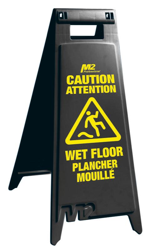 WF-7003-BK - 28" Caution Wet Floor Sign - English / Spanish / French - Black